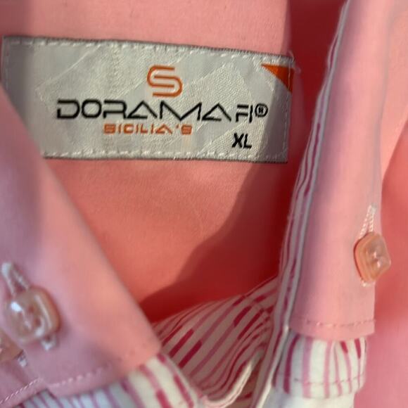 Doramafi Men’s XL Bubble Gum Pink LS Triple Collar Pearl Button Dress Shirt - Picture 7 of 9